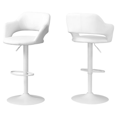 MONARCH SPECIALTIES Bar Stool, Swivel, Bar Height, Adjustable, Metal, Pu Leather Look, White, Contemporary, Modern I 2382